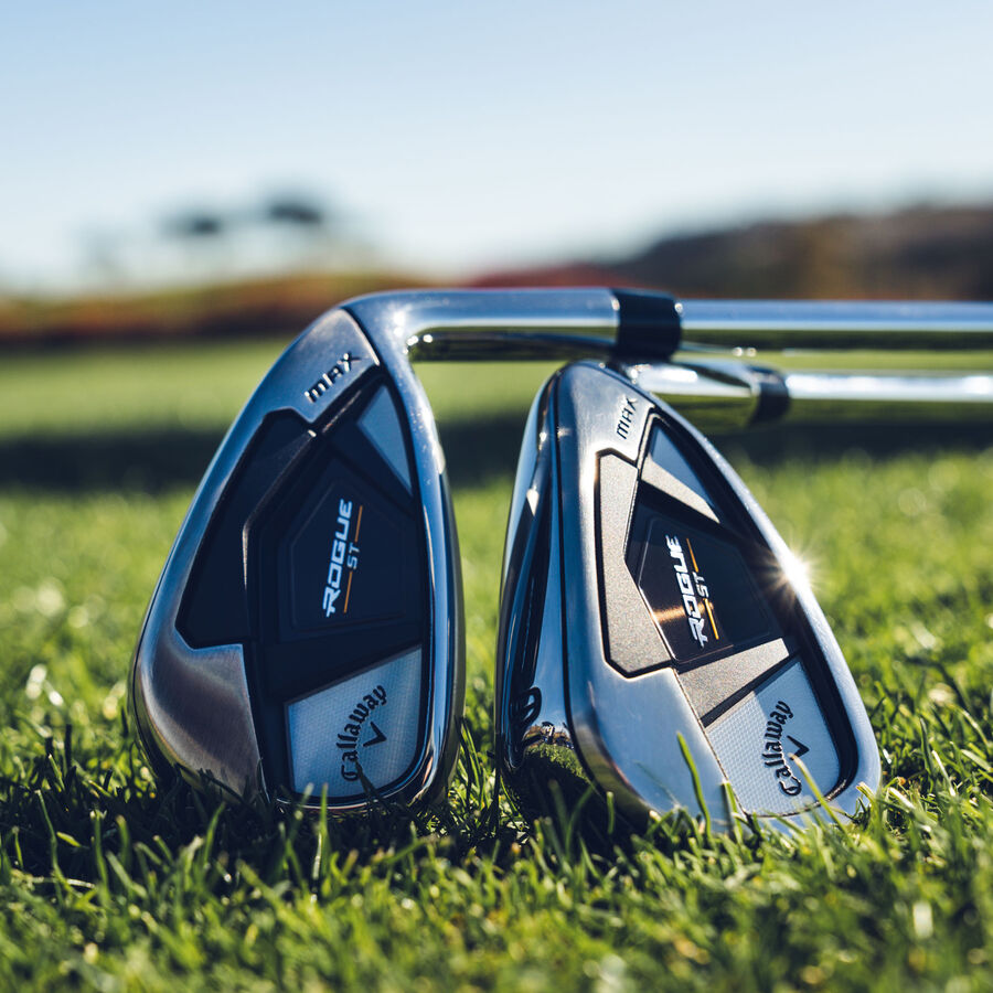 2 Callaway Rogue ST Max Irons displayed over the grass