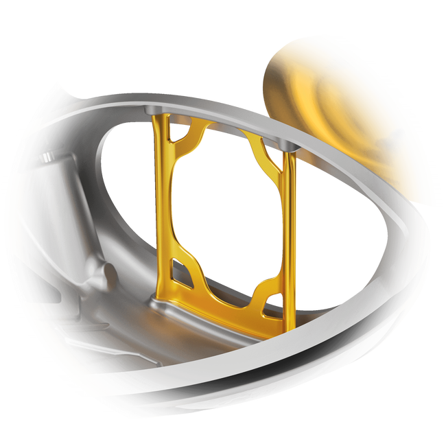 A cross-section of the Callaway Rogue ST Max D Driver reveals its interior, highlighting a yellow Tungsten Speed Cartridge frame inside the hollow silver and black club head for high MOI performance.