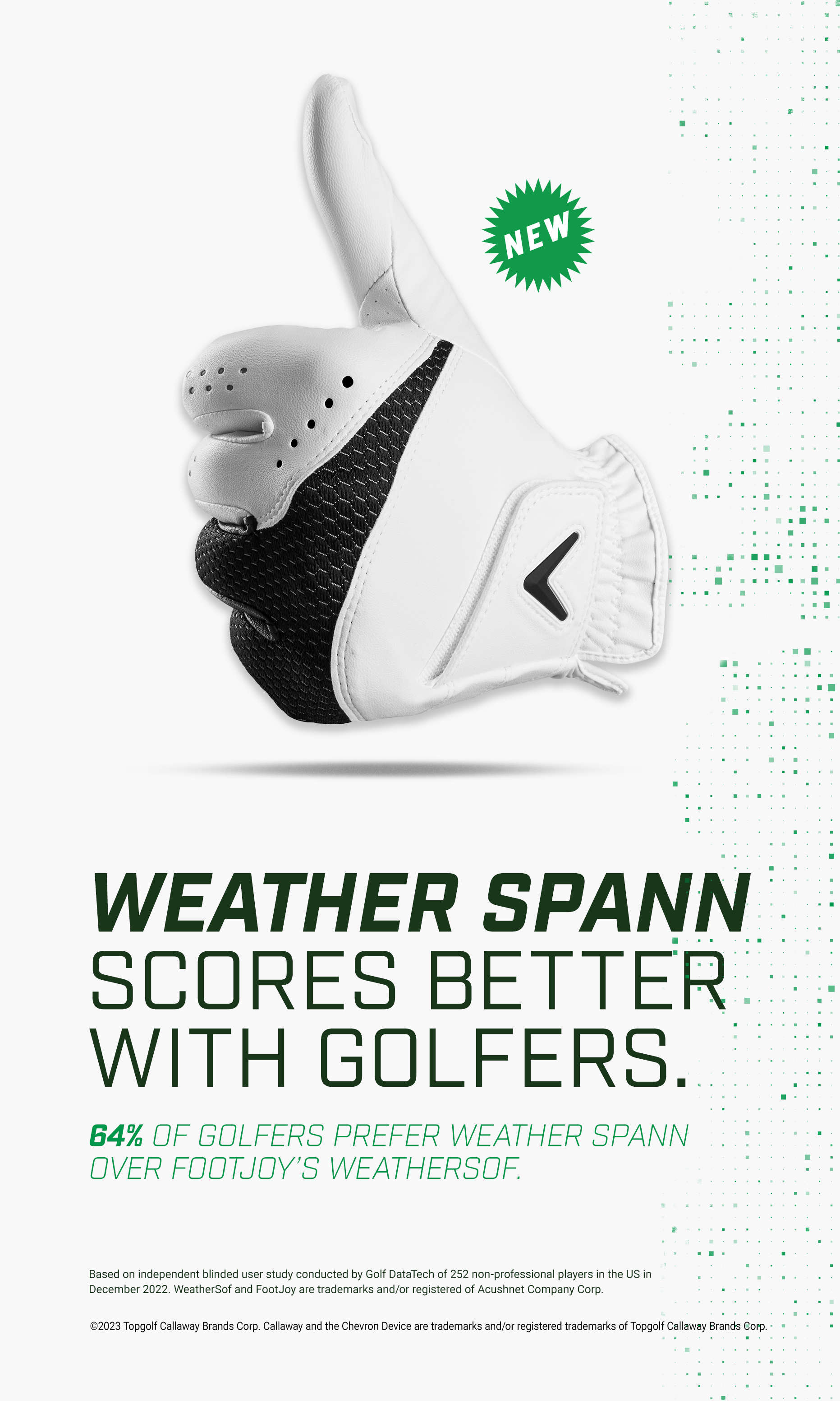 Weather Spann scores better with golfers. 64% of golfers prefer Weather Spann over Footjoy's Weathersof.